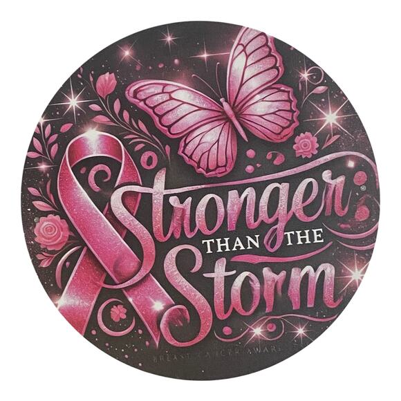 Breast Cancer Awareness Wreath Kit | Stronger Than the Storm Sign Ribbon Bundle - Picture 2 of 4